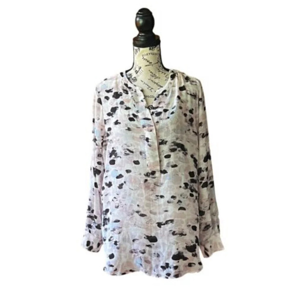 Two By Vince Camuto polka dot tunic blouse m sheer artsy Lagenlook preppy coast - Picture 2 of 9